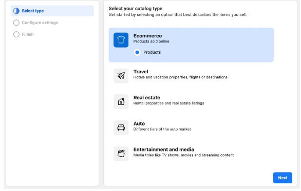 گزینه select your catalog type